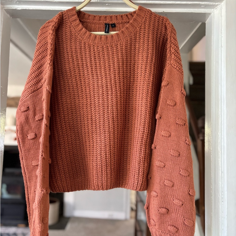 moon & madison Rust Orange Textured Knit Crewneck Sweater